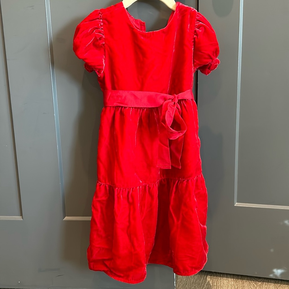 J.crew crewcuts red velvet dress with sash size 7